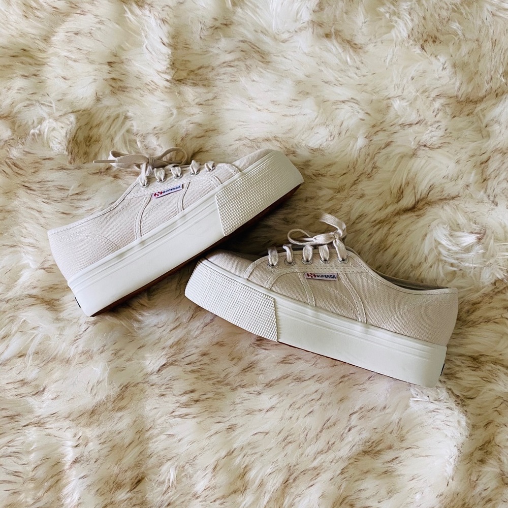 Superga Cream Platform Shoes for Women